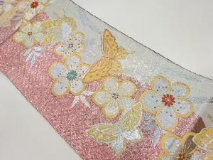 梅に蝶模様織出し袋帯